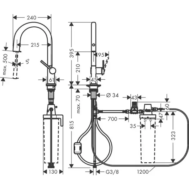 Baterie bucatarie cu dus extractibil si filtru de apa negru mat Hansgrohe Aquittura Select M91 210 cu 1 jet [2]
