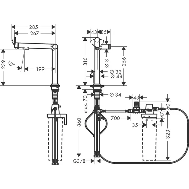 Baterie bucatarie monocomanda si sistem filtrare Hansgrohe Aquittura M91 240 cu 1 jet [2]