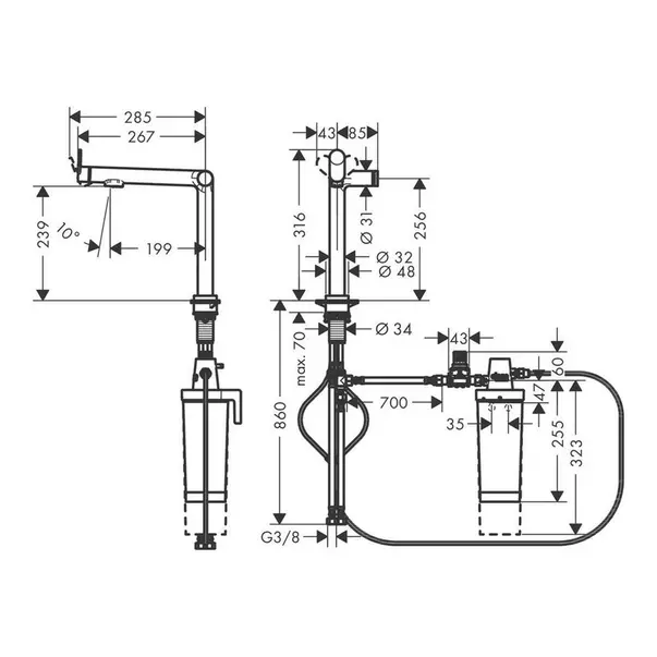 Baterie bucatarie monocomanda si sistem filtrare crom periat Hansgrohe Aquittura M91 240 cu 1 jet [2]