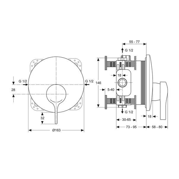 Baterie dus incastrata Ideal Standard Melange crom lucios fara corp ingropat [3]