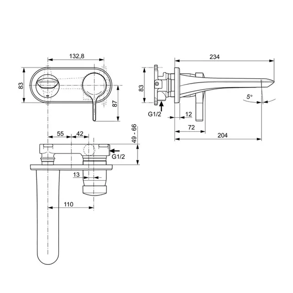 Baterie lavoar incastrata Ideal Standard Melange crom lucios fara corp ingropat [4]