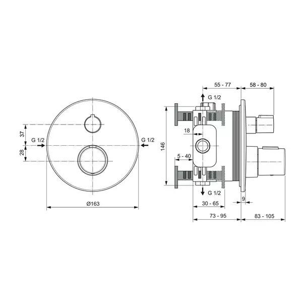 Baterie dus incastrata Ideal Standard Ceratherm T100 gri Magnetic Grey fara corp ingropat [6]