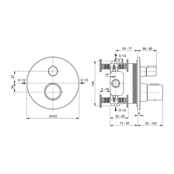 Baterie dus incastrata Ideal Standard Ceratherm T100 crom lucios fara corp ingropat [7]