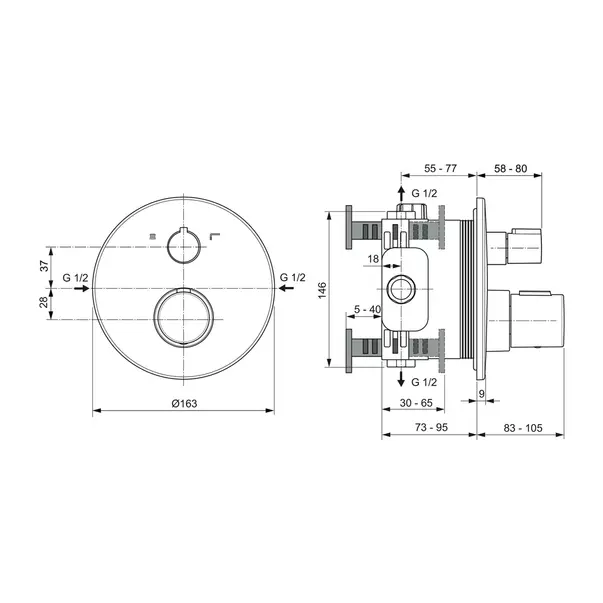 Baterie cada - dus incastrata Ideal Standard Ceratherm T100 auriu periat fara corp ingropat [6]