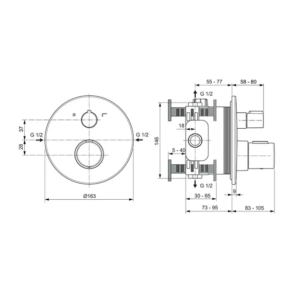 Baterie cada - dus incastrata Ideal Standard Ceratherm T100 gri Magnetic Grey fara corp ingropat [9]