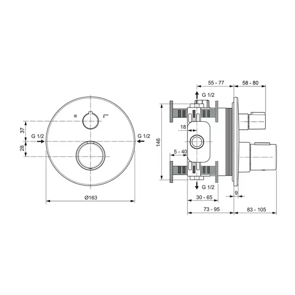 Baterie cada - dus incastrata Ideal Standard Ceratherm T100 crom lucios fara corp ingropat [9]