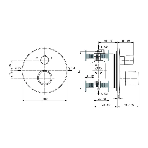 Baterie cada - dus incastrata Ideal Standard Ceratherm T100 negru mat [2]