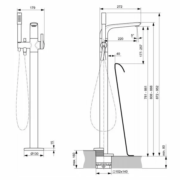 Baterie cada montaj pe pardoseala Ideal Standard Melange [5]