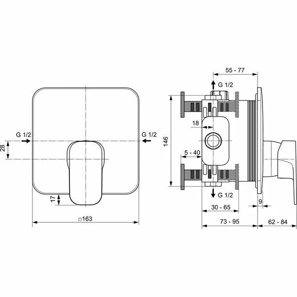 Baterie dus incastrata Ideal Standard Tonic II crom lucios fara corp ingropat [2]