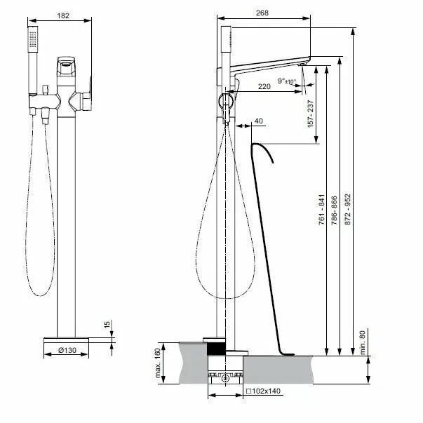Baterie cada - dus freestanding Ideal Standard Tonic II crom lucios fara corp ingropat [3]