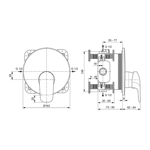 Baterie dus incastrata Ideal Standard Ceraflex crom lucios fara corp ingropat [7]