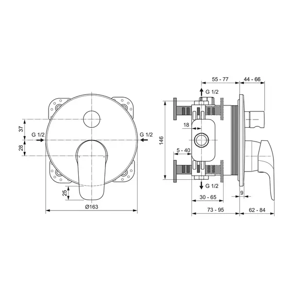 Baterie cada - dus incastrata Ideal Standard Ceraflex crom lucios fara corp ingropat [6]