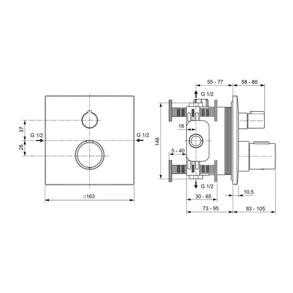 Baterie dus incastrata Ideal Standard Ceratherm C100 crom lucios fara corp ingropat [7]