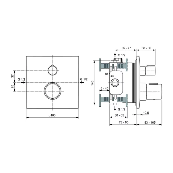 Baterie dus incastrata Ideal Standard Ceratherm C100 negru mat [2]