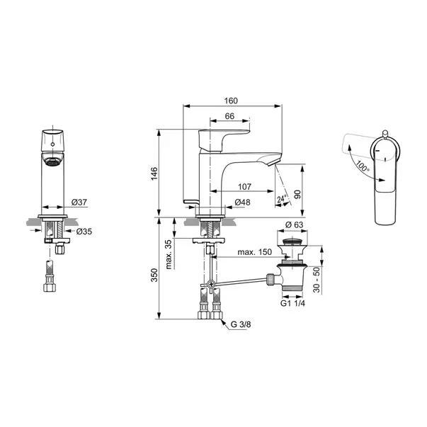 Baterie lavoar Ideal Standard Connect Air BlueStart auriu periat cu ventil metalic [4]