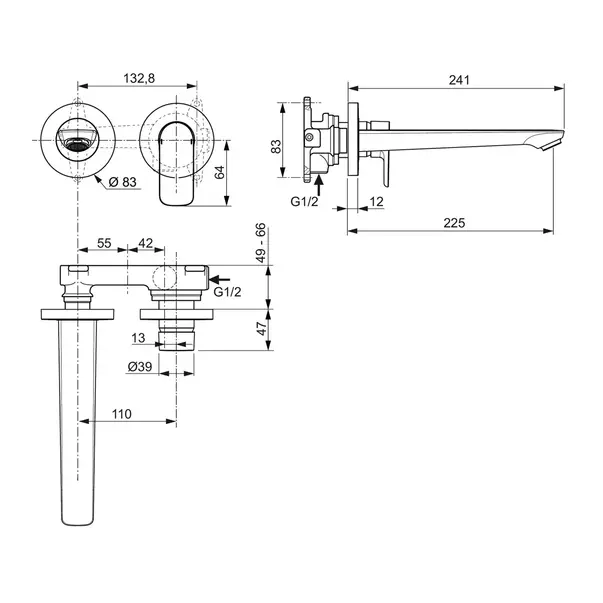 Baterie lavoar incastrata Ideal Standard Connect Air pipa 23 cm auriu periat fara corp ingropat [3]