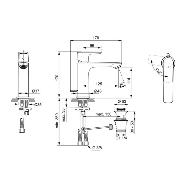 Baterie lavoar tip Grande Ideal Standard Connect Air BlueStart crom lucios cu ventil metalic [6]