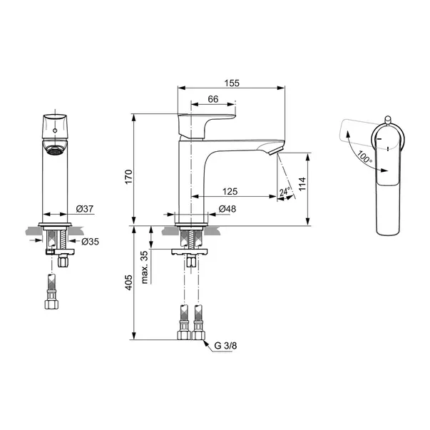Baterie lavoar tip Grande Ideal Standard Connect Air BlueStart auriu periat monocomanda [6]