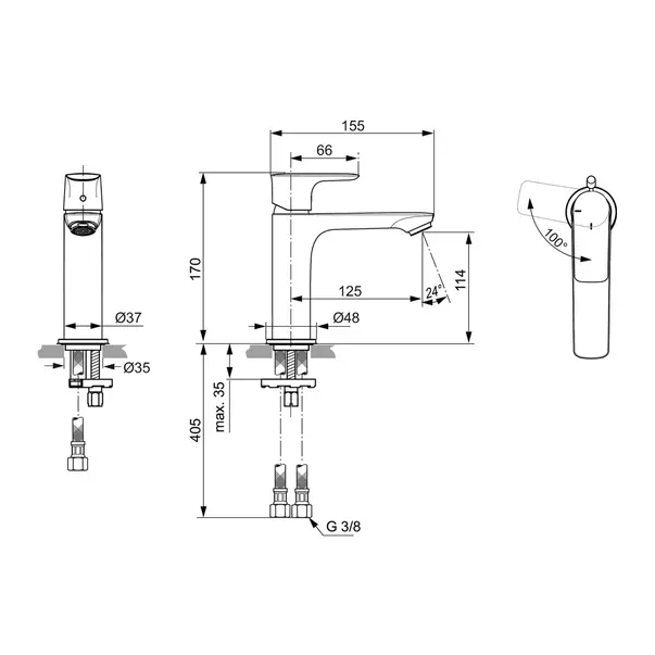 Baterie lavoar tip Grande Ideal Standard Connect Air BlueStart gri Magnetic Grey monocomanda [4]