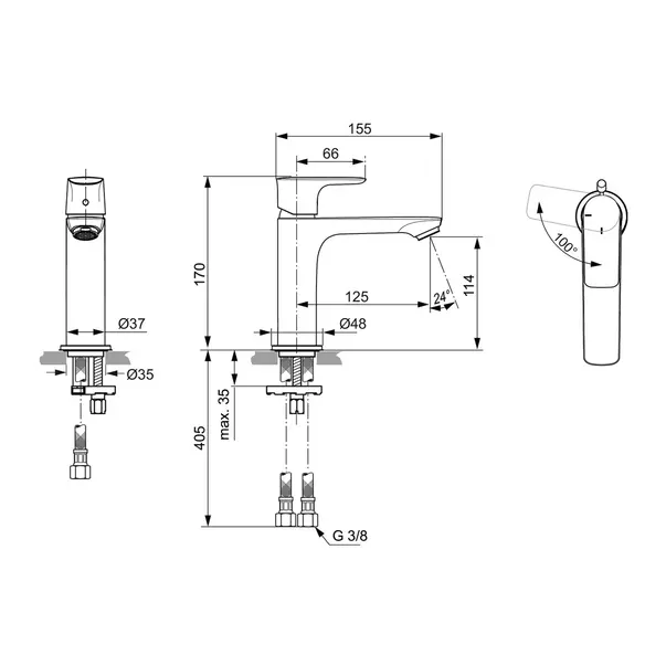 Baterie lavoar tip Grande Ideal Standard Connect Air BlueStart argintiu Silver Storm monocomanda [5]