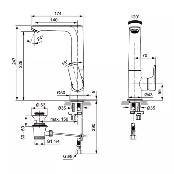 Baterie lavoar inalta Ideal Standard Connect Air auriu periat cu ventil si pipa rotativa [4]