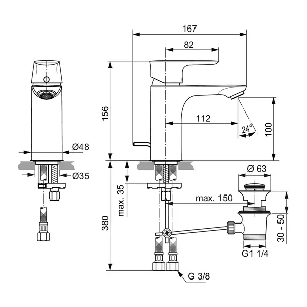 Baterie lavoar Ideal Standard Connect Air pentru proiecte crom lucios cu ventil metalic [7]