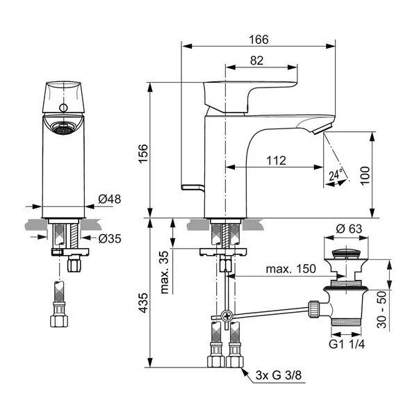 Baterie lavoar Ideal Standard Connect Air pentru presiune scazuta auriu periat cu ventil metalic [5]