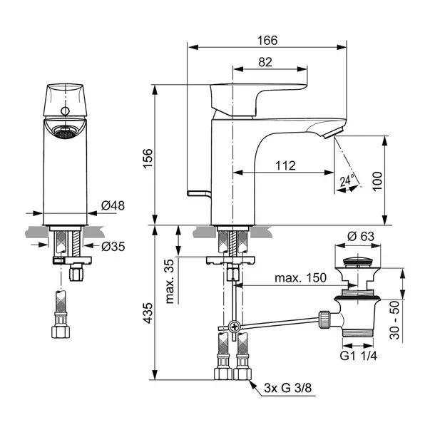 Baterie lavoar Ideal Standard Connect Air pentru presiune scazuta crom lucios cu ventil metalic [6]