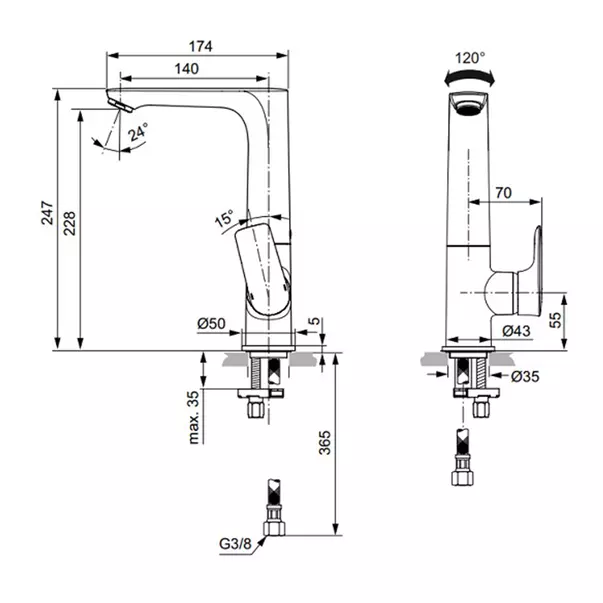 Baterie lavoar inalta Ideal Standard Connect Air auriu periat cu pipa rotativa [4]