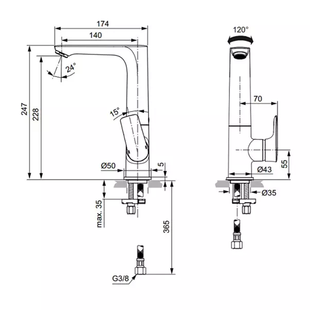 Baterie lavoar inalta Ideal Standard Connect Air crom lucios cu pipa rotativa [5]