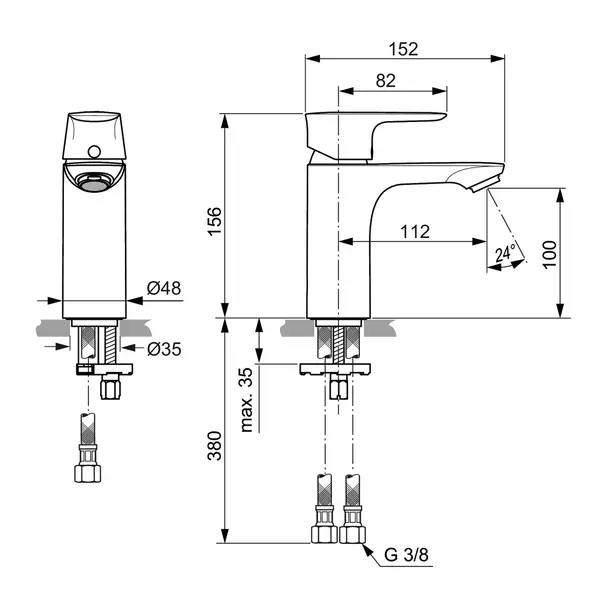Baterie lavoar Ideal Standard Connect Air pentru proiecte crom lucios monocomanda [5]