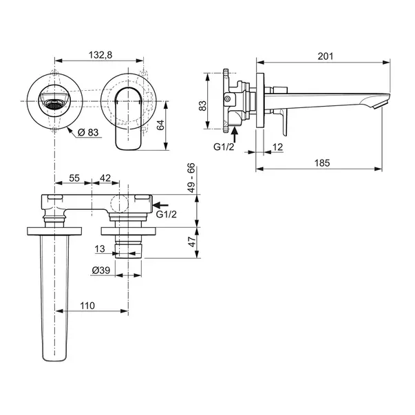 Baterie lavoar incastrata Ideal Standard Connect Air pipa 19 cm auriu periat fara corp ingropat [3]