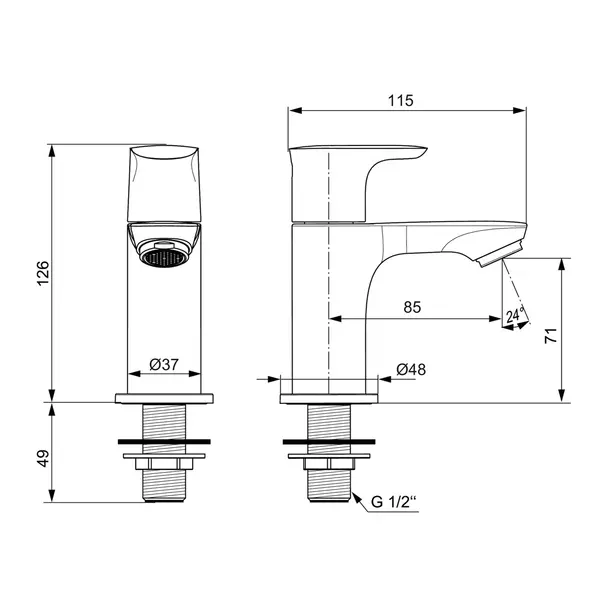 Baterie lavoar Ideal Standard Connect Air Pillar pentru apa rece gri Magnetic Grey [4]