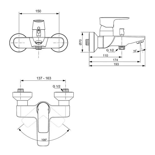 Baterie cada - dus Ideal Standard Connect Air monocomanda auriu periat [4]