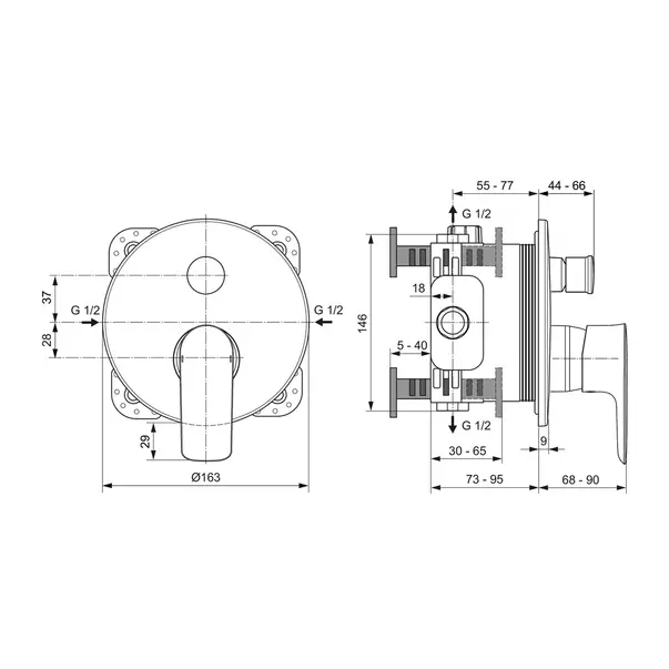 Baterie cada - dus incastrata Ideal Standard Connect Air argintiu Silver Storm fara corp ingropat [3]