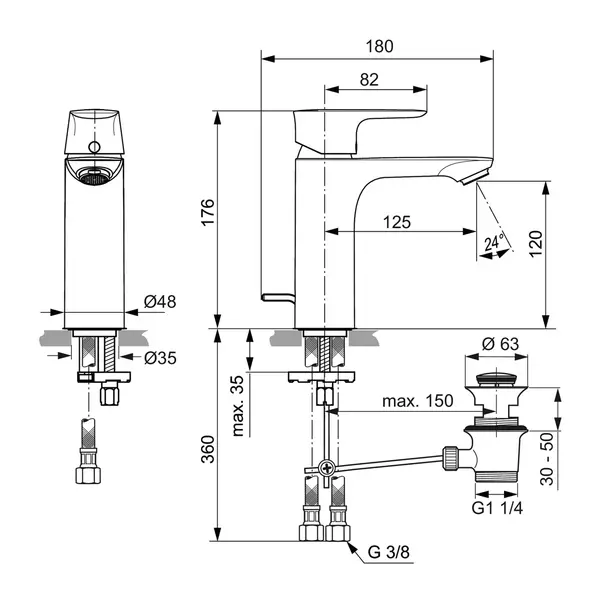 Baterie lavoar Ideal Standard Connect Air Grande pentru proiecte crom lucios cu ventil [5]