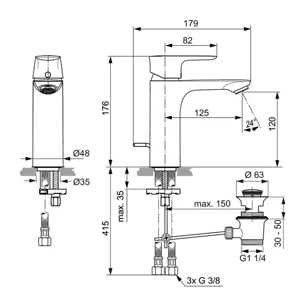 Baterie lavoar Ideal Standard Connect Air Grande pentru presiune scazuta auriu periat cu ventil [4]