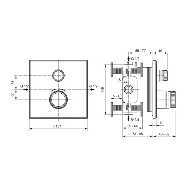 Baterie dus incastrata Ideal Standard Ceratherm Navigo patrata auriu periat fara corp ingropat [3]