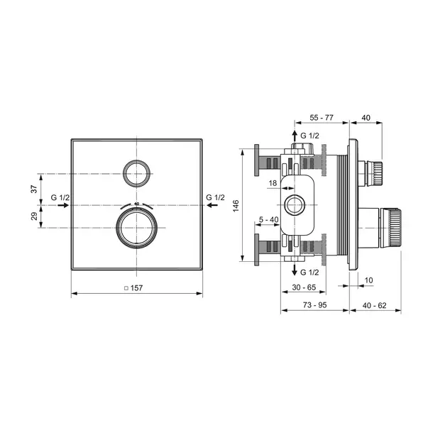 Baterie dus incastrata Ideal Standard Ceratherm Navigo patrata crom lucios fara corp ingropat [7]