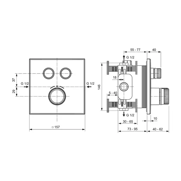 Baterie dus incastrata Ideal Standard Ceratherm Navigo patrata fara corp ingropat gri Magnetic Grey [8]