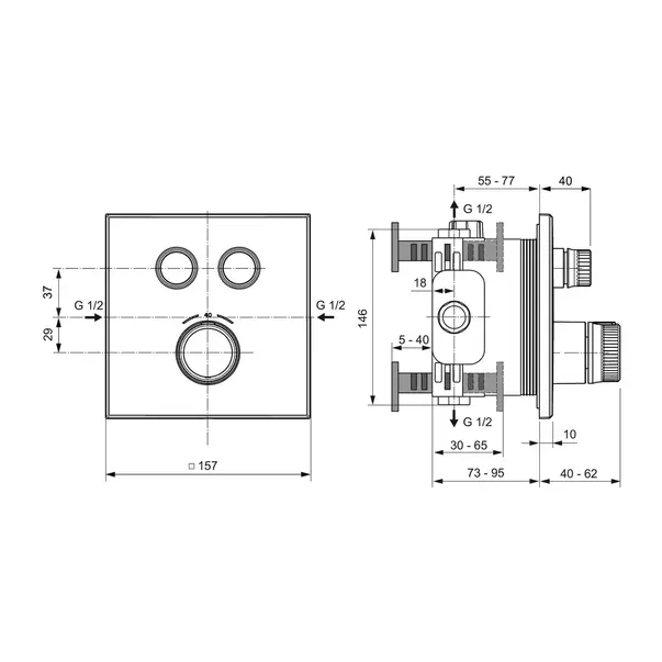 Baterie dus incastrata Ideal Standard Ceratherm Navigo patrata fara corp ingropat crom lucios [11]