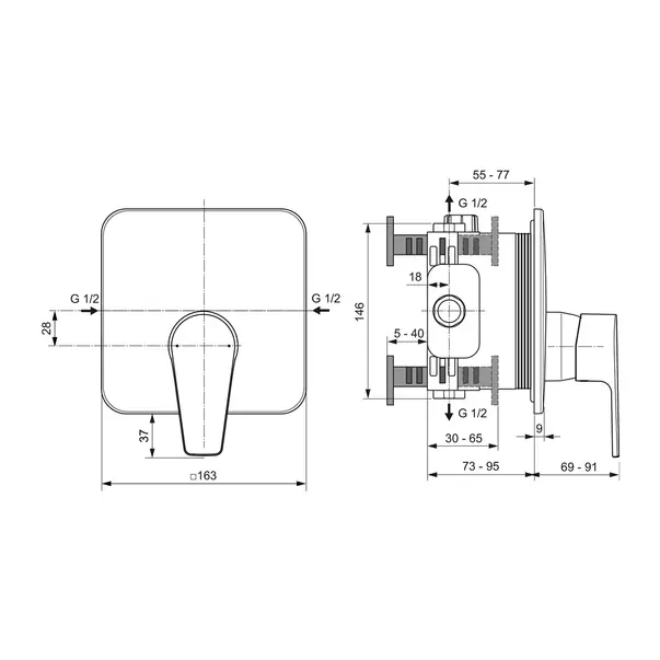 Baterie dus incastrata Ideal Standard Cerafine D crom lucios fara corp ingropat [6]