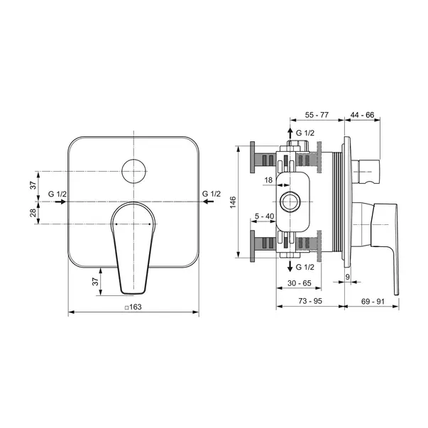 Baterie cada - dus incastrata Ideal Standard Cerafine D crom lucios fara corp ingropat [6]