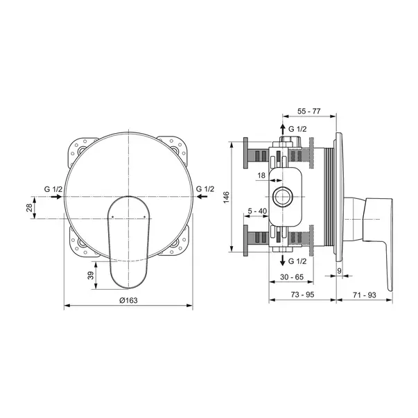 Baterie dus incastrata Ideal Standard Cerafine O crom lucios fara corp ingropat [6]