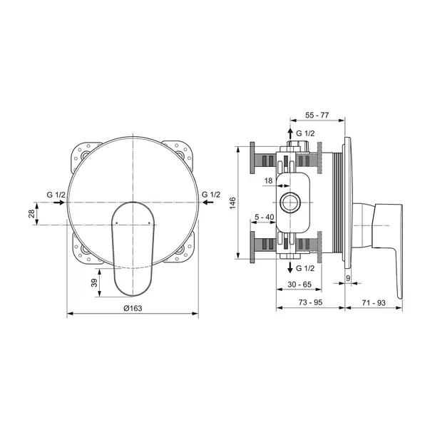 Baterie dus incastrata Ideal Standard Cerafine O rose mat fara corp ingropat [3]