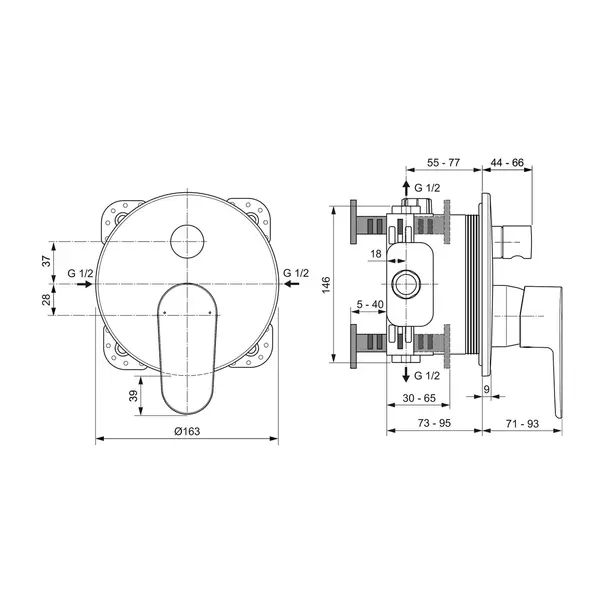 Baterie cada - dus incastrata Ideal Standard Cerafine O argintiu mat fara corp ingropat [3]