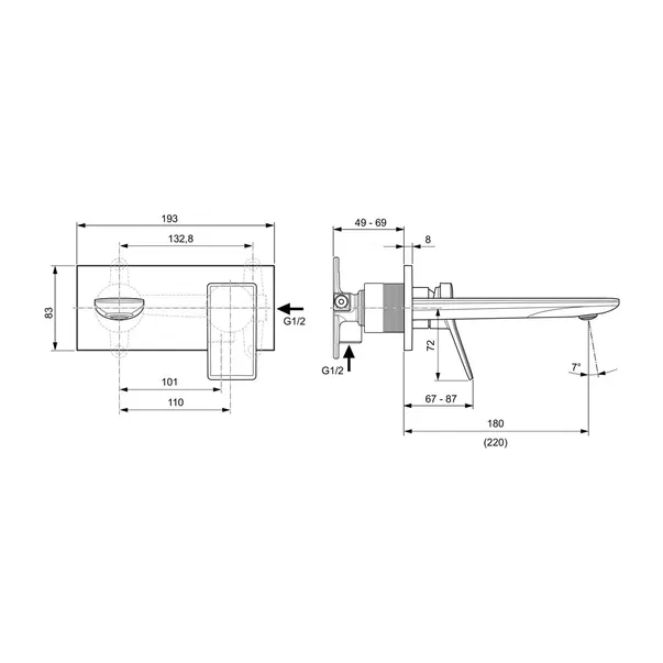 Baterie lavoar incastrata Ideal Standard Atelier Conca 180 auriu periat fara corp ingropat [8]