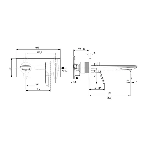 Baterie lavoar incastrata Ideal Standard Atelier Conca 220 auriu periat fara corp ingropat [7]
