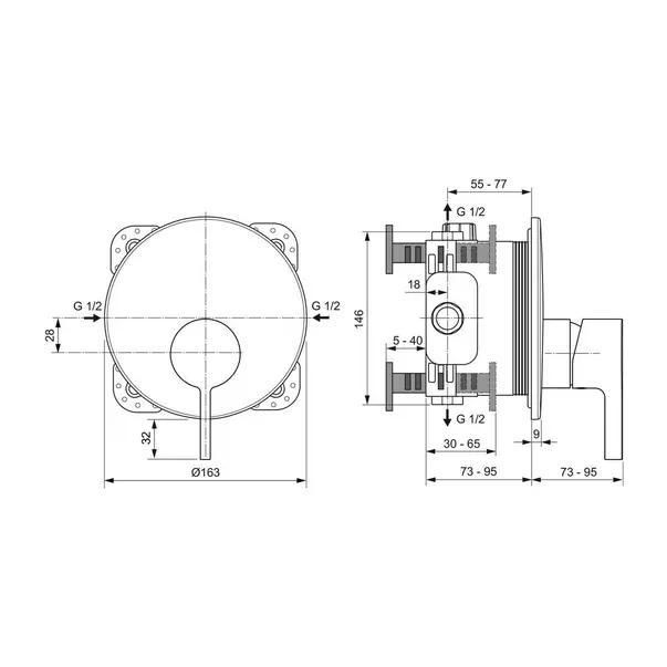 Baterie dus incastrata Ideal Standard Atelier Joy crom lucios fara corp ingropat [7]