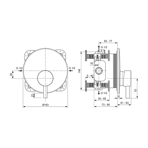 Baterie dus incastrata Ideal Standard Ceraline negru mat cu corp incastrat [6]